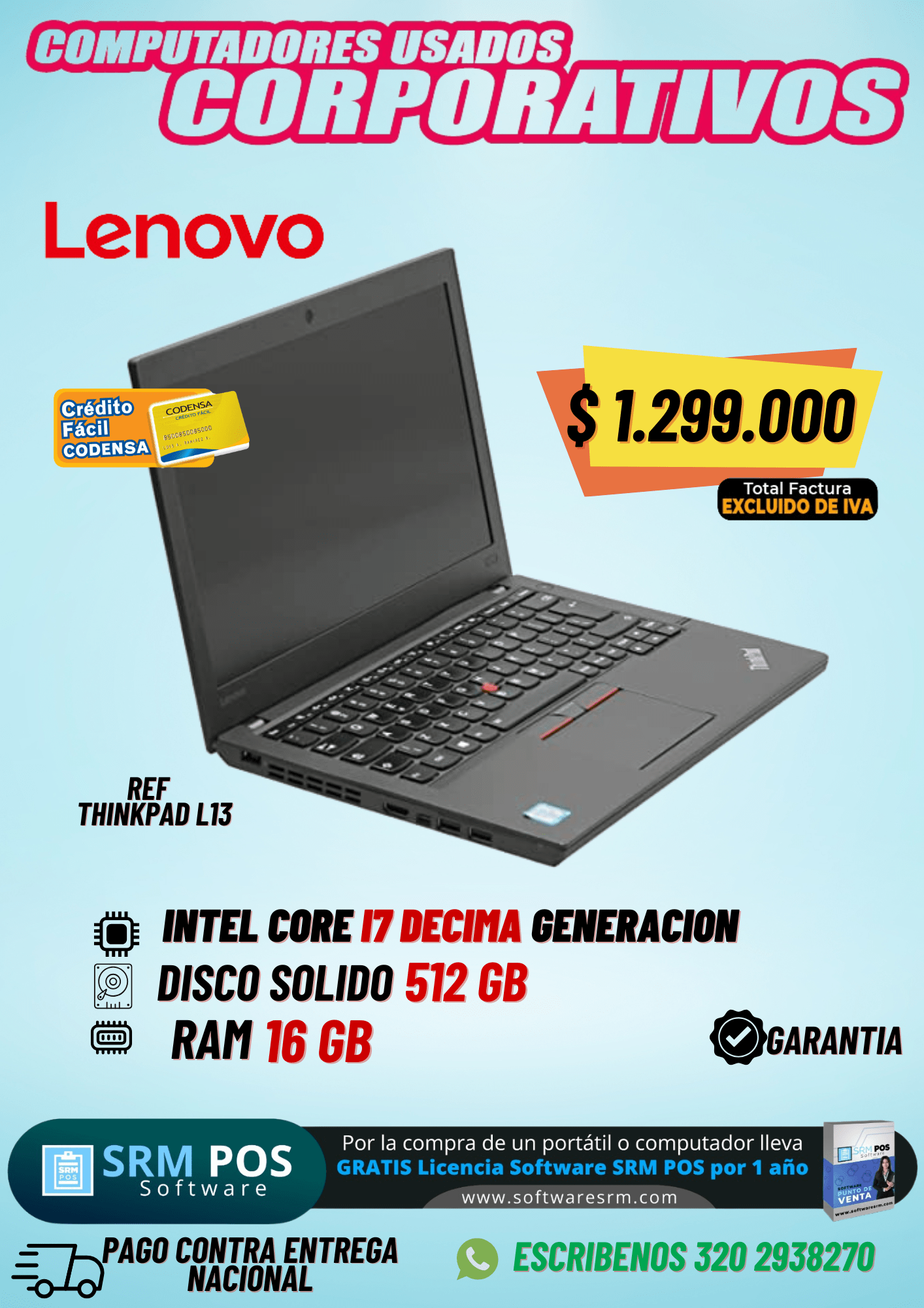 Lenovo ThinkPad L13 i7 10ª Gen | 16GB RAM + 512GB SSD – Excluido de IVA